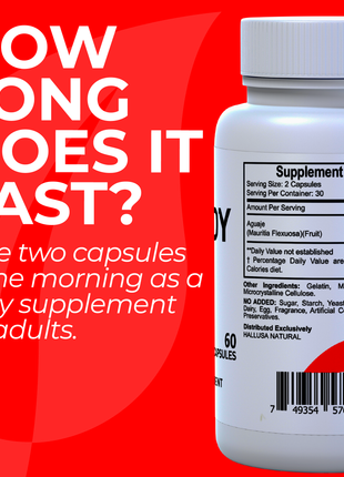 HALLADY 1000 mg Aguaje Curves, Premium Supplement for Women - 60 capsules / 30 Servings - Mauritia Flexuosa Natural Fruit- GMO Free Sugar Free, and Lactose Free HALLUSA NATURAL