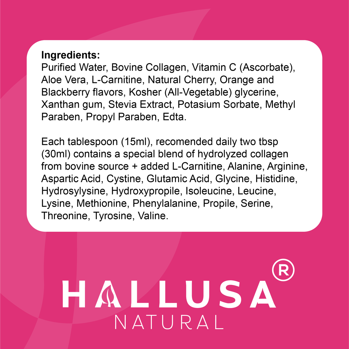 Collagen Supplements with Vitamin C 16 Oz - Collagen Supplement for Women - Multivitamins for Skin - HALLUSA NATURAL