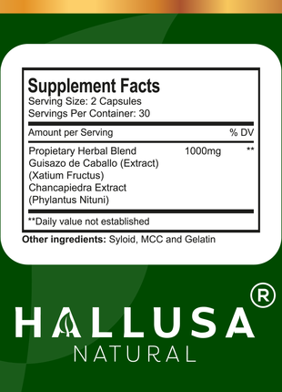 HallChancapiedra Ultra 1000 mg - Extract Chancapiedra and Guisazo de Caballo - Natural Supplement 60 capsules 30 servings vegan gluten free Non-GMO HALLUSA NATURAL