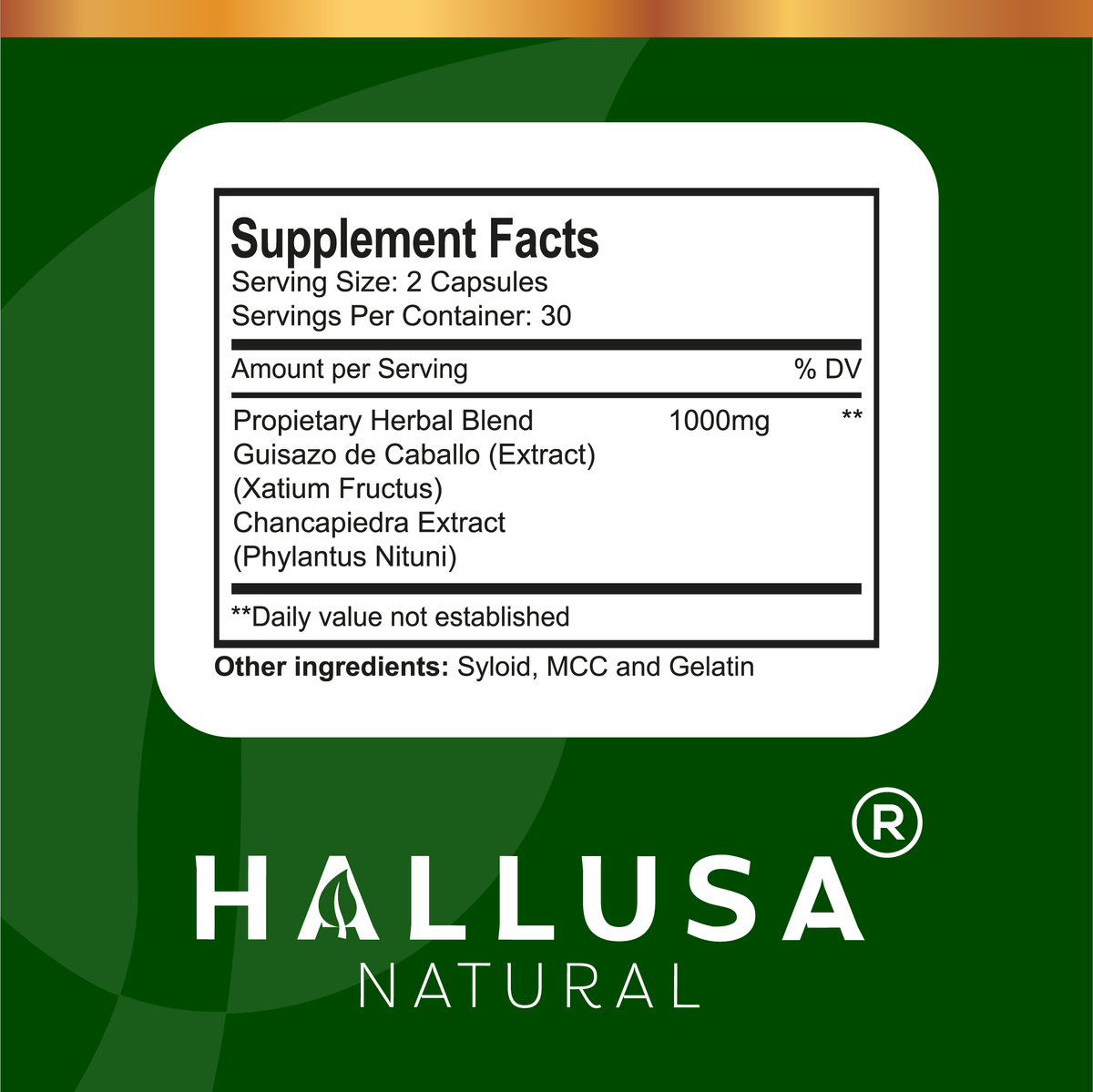HallChancapiedra Ultra 1000 mg - Extract Chancapiedra and Guisazo de Caballo - Natural Supplement 60 capsules 30 servings vegan gluten free Non-GMO HALLUSA NATURAL