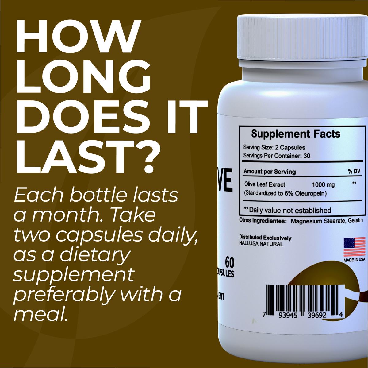 HallOlive leaf - Olive Leaf Extract 6% Oleuropein 1000 mg - 60 capsules - Antioxidant Supplement - Vegan-Non-GMO Gluten Free HALLUSA NATURAL