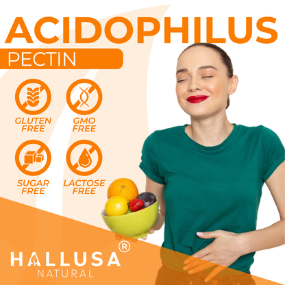 Acidophilus Pectin Probiotic Supplement - Digestive Support 60 Capsules 60 Servings / 450 mg Non-GMO - Gluten free - Wheat free HALLUSA NATURAL