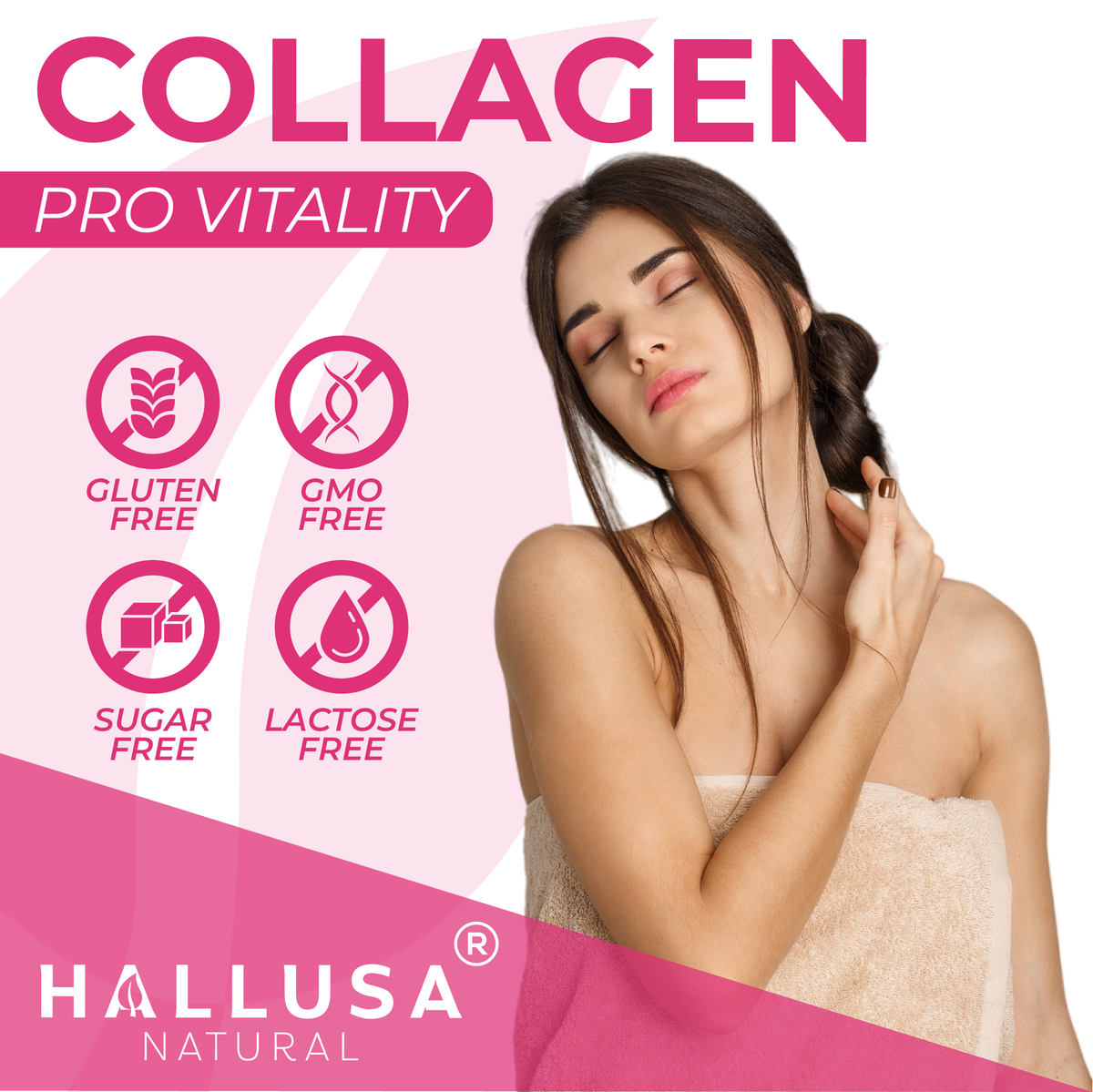 Collagen Supplements with Vitamin C 16 Oz - Collagen Supplement for Women - Multivitamins for Skin - HALLUSA NATURAL