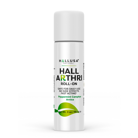 HALLARTHRI - Roll-on 3 oz, 90 ml - Peppermint Camphor Arnica - Fast acting, No side effects - Hallusa Natural