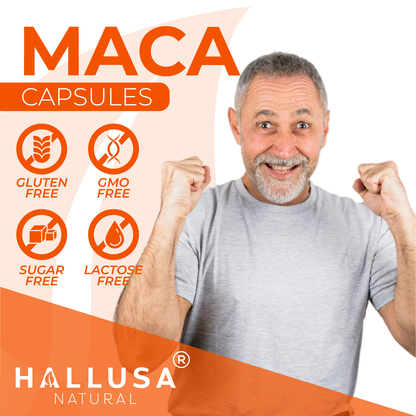 MACA 1000 MG - Lepidium Meyenii - Organic Maca Root - High Potency Extract for Men and Women - 60 Vegan Capsules - Supports Reproductive Health - Support Supplement - HALLUSA NATURAL