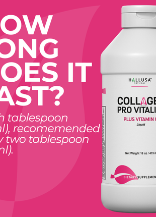 Collagen Supplements with Vitamin C 16 Oz - Collagen Supplement for Women - Multivitamins for Skin - HALLUSA NATURAL