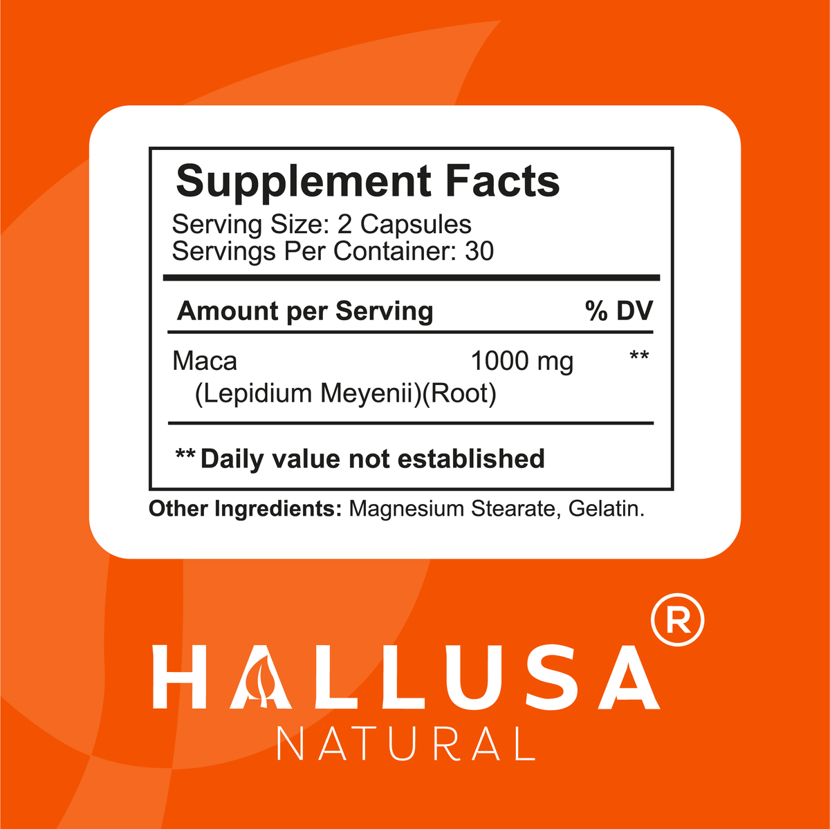 MACA 1000 MG - Lepidium Meyenii - Organic Maca Root - High Potency Extract for Men and Women - 60 Vegan Capsules - Supports Reproductive Health - Support Supplement - HALLUSA NATURAL