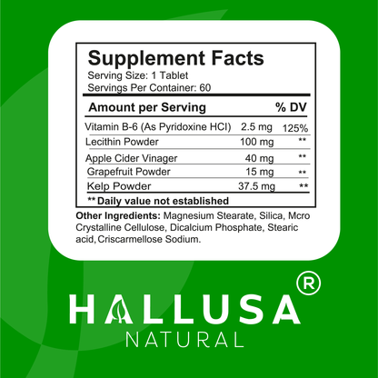 KLB6 - Apple Cider Vinegar - 60 Tablets - Natural Supplement - Support Supplement - Friendly Vegan - Gluten Free - Sugar Free - Non-GMO - HALLUSA NATURAL