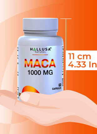 MACA 1000 MG - Lepidium Meyenii - Organic Maca Root - High Potency Extract for Men and Women - 60 Vegan Capsules - Supports Reproductive Health - Support Supplement - HALLUSA NATURAL