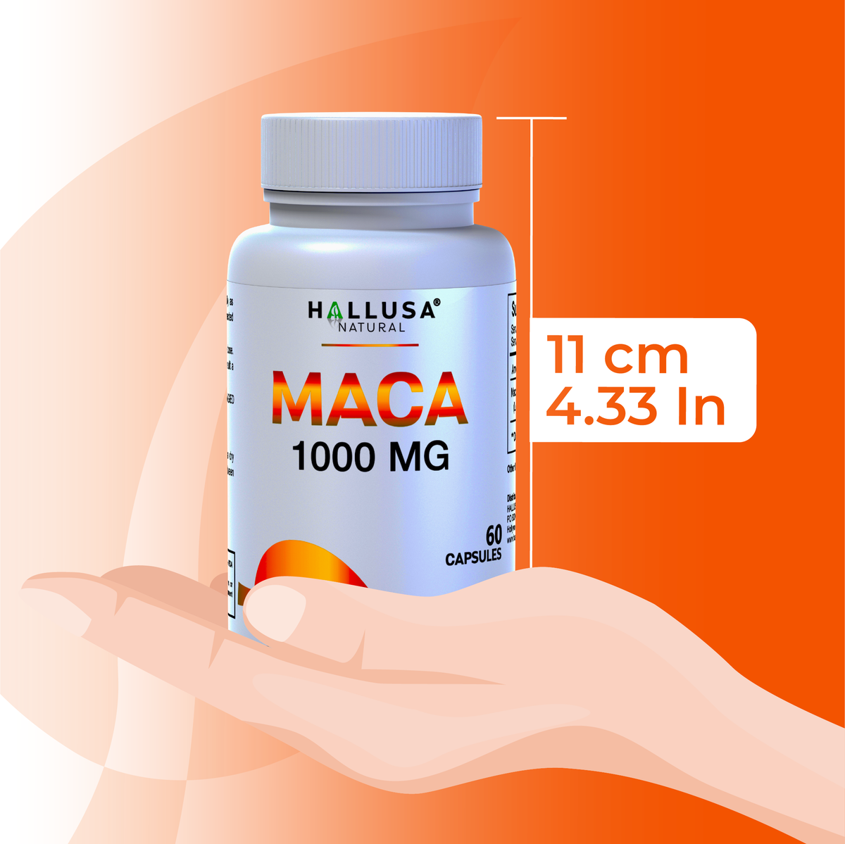 MACA 1000 MG - Lepidium Meyenii - Organic Maca Root - High Potency Extract for Men and Women - 60 Vegan Capsules - Supports Reproductive Health - Support Supplement - HALLUSA NATURAL