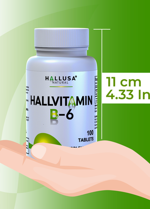 HallVitamin B6 - Vitamin B6 100 mg Essential Energy Supplement & 100 Tablets 100 servings HALLUSA NATURAL