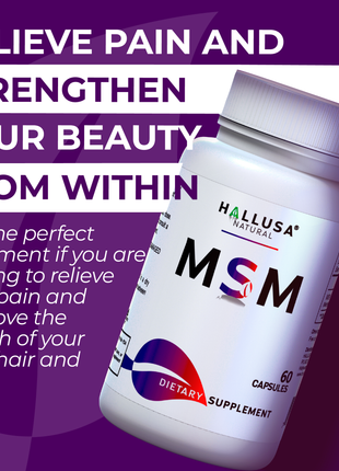 MSM 1000 MG - Pure MSM - Joint Health Support - Supplement for Inflammation - 60 Vegan Capsules - HALLUSA NATURAL