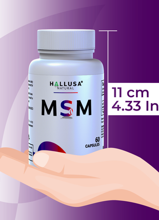 MSM 1000 MG - Pure MSM - Joint Health Support - Supplement for Inflammation - 60 Vegan Capsules - HALLUSA NATURAL