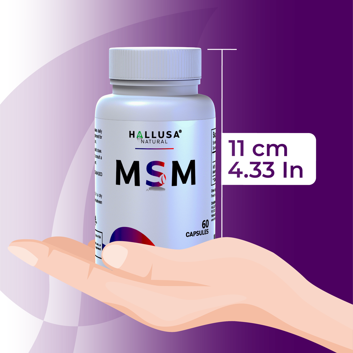 MSM 1000 MG - Pure MSM - Joint Health Support - Supplement for Inflammation - 60 Vegan Capsules - HALLUSA NATURAL
