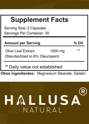 HallOlive leaf - Olive Leaf Extract 6% Oleuropein 1000 mg - 60 capsules - Antioxidant Supplement - Vegan-Non-GMO Gluten Free HALLUSA NATURAL