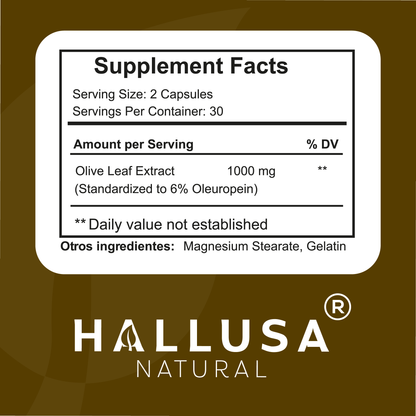 HallOlive leaf - Olive Leaf Extract 6% Oleuropein 1000 mg - 60 capsules - Antioxidant Supplement - Vegan-Non-GMO Gluten Free HALLUSA NATURAL