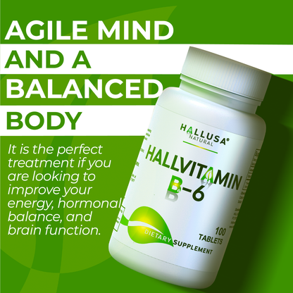 HallVitamin B6 - Vitamin B6 100 mg Essential Energy Supplement & 100 Tablets 100 servings HALLUSA NATURAL